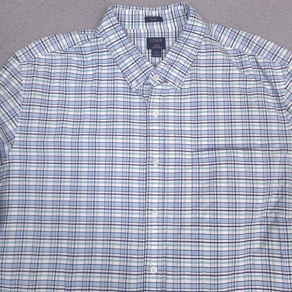 J. Crew Shirt Mens XXL Plaid Flex Oxford Slim Fit Button Down Long Sleeve
